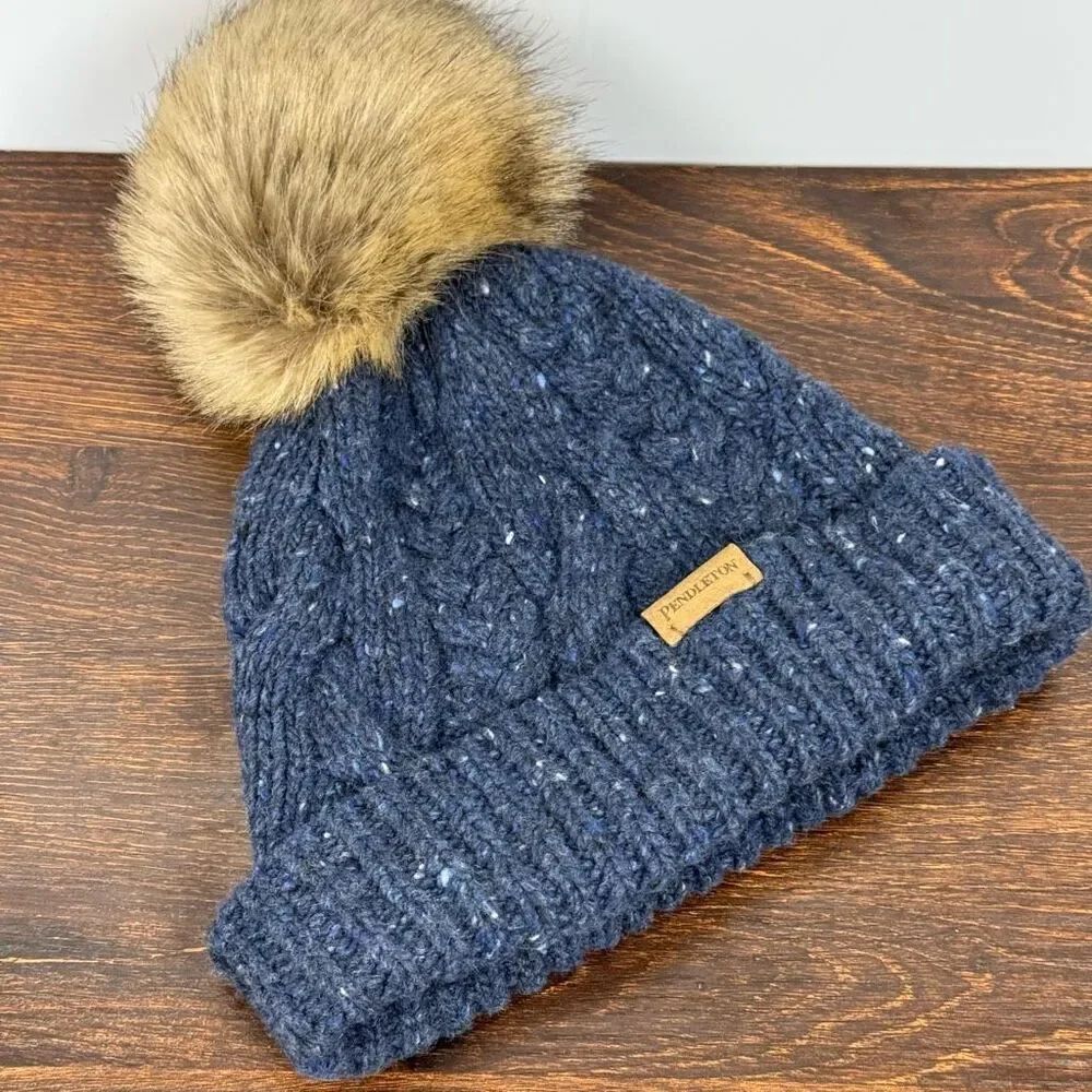 Pendleton Women’s Wool Alpaca Blend Pom Pom Cable Knit Hat OS NWOT